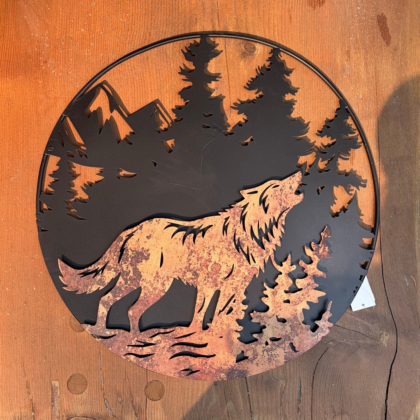 Copper Howling Wolf Metal Sign