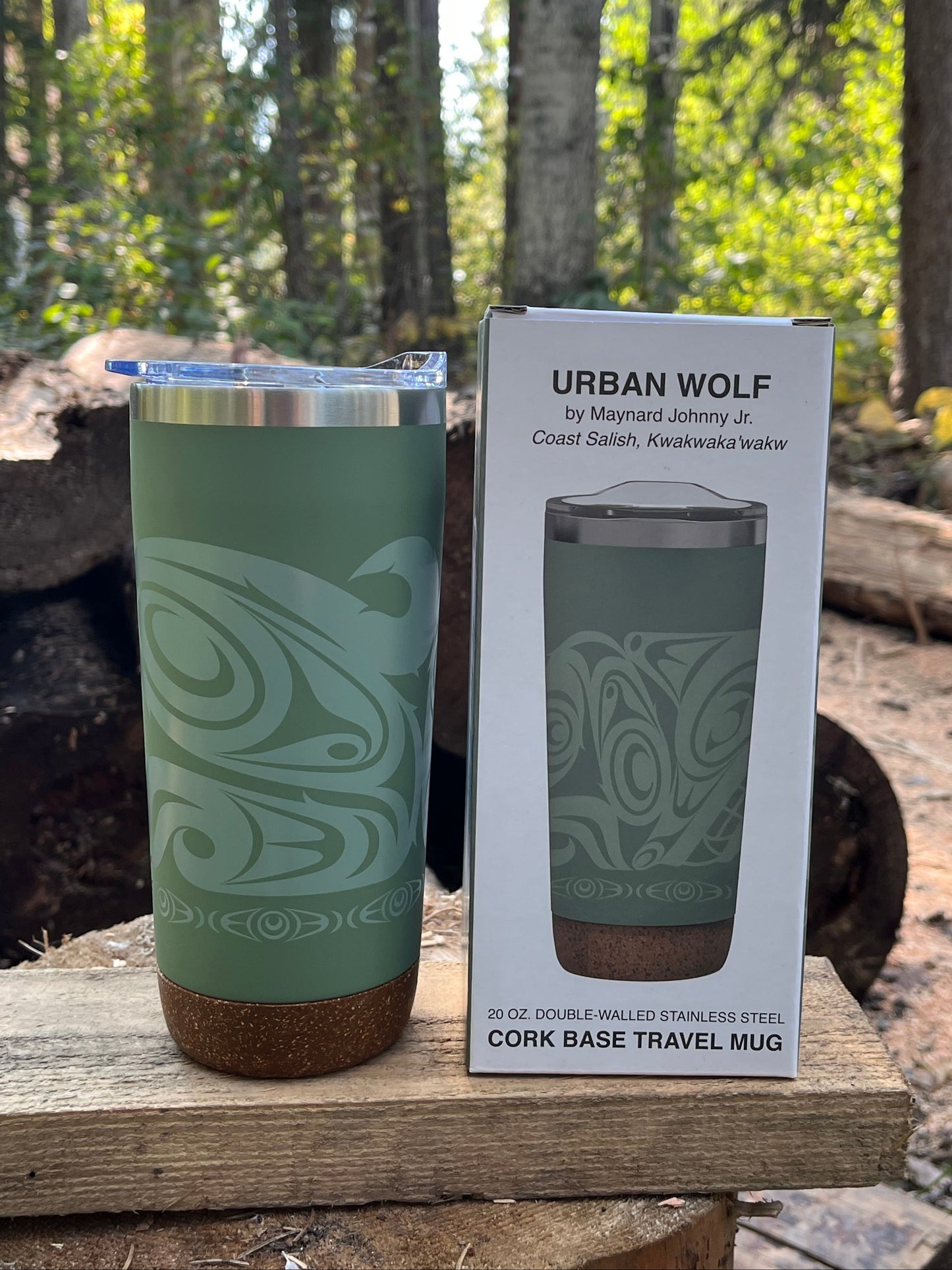 20oz Travel Mug - Indigenous Wolf Design