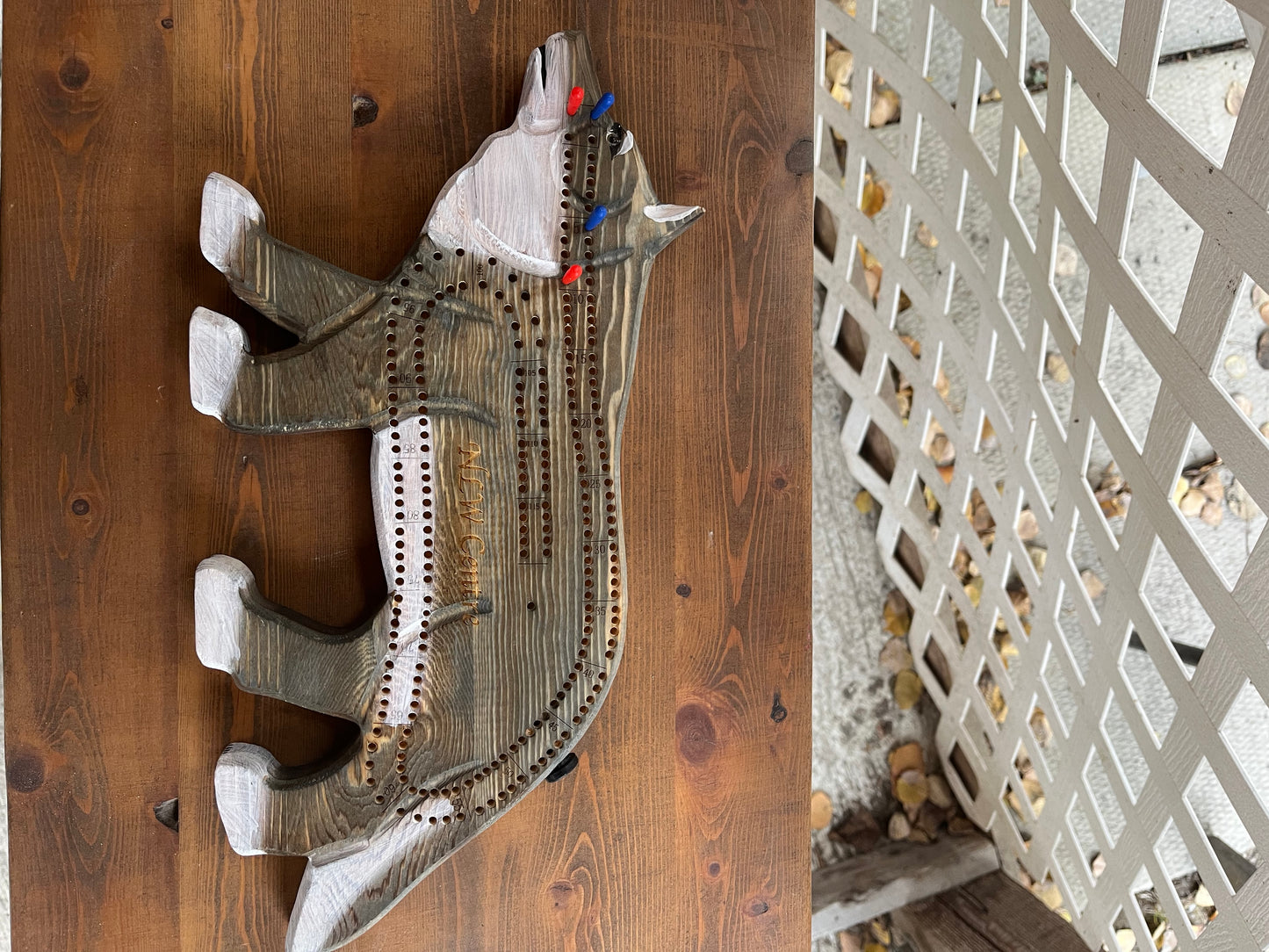 Wooden Wolf Cribbage Board
