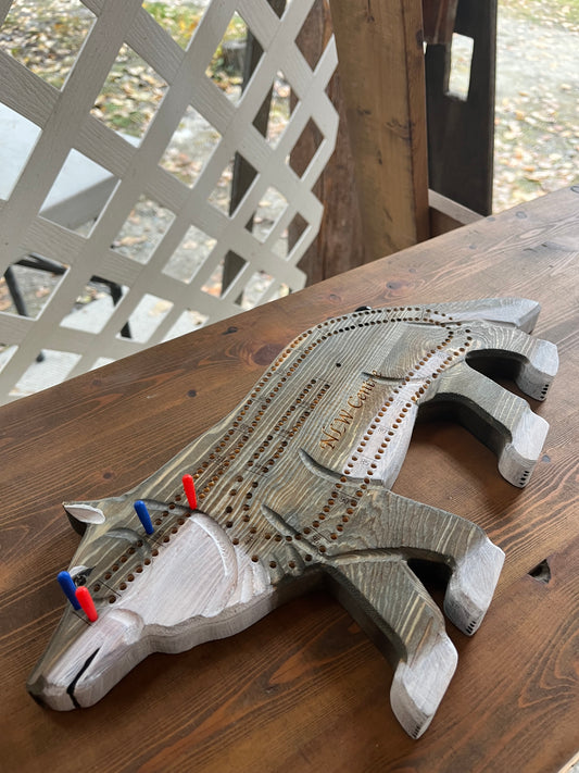 Wooden Wolf Cribbage Board