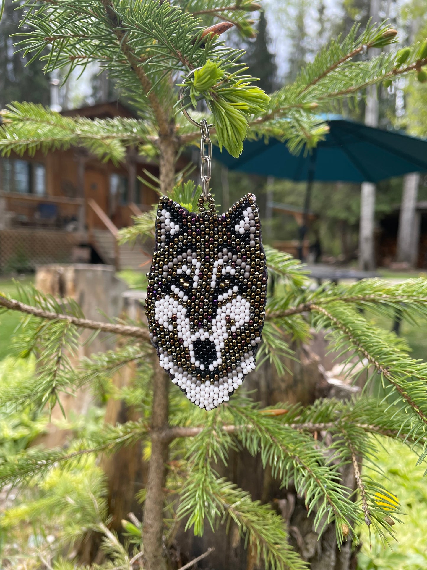 Hand Beaded Wolf Keychain