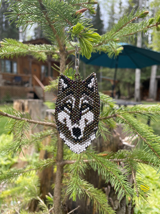 Hand Beaded Wolf Keychain