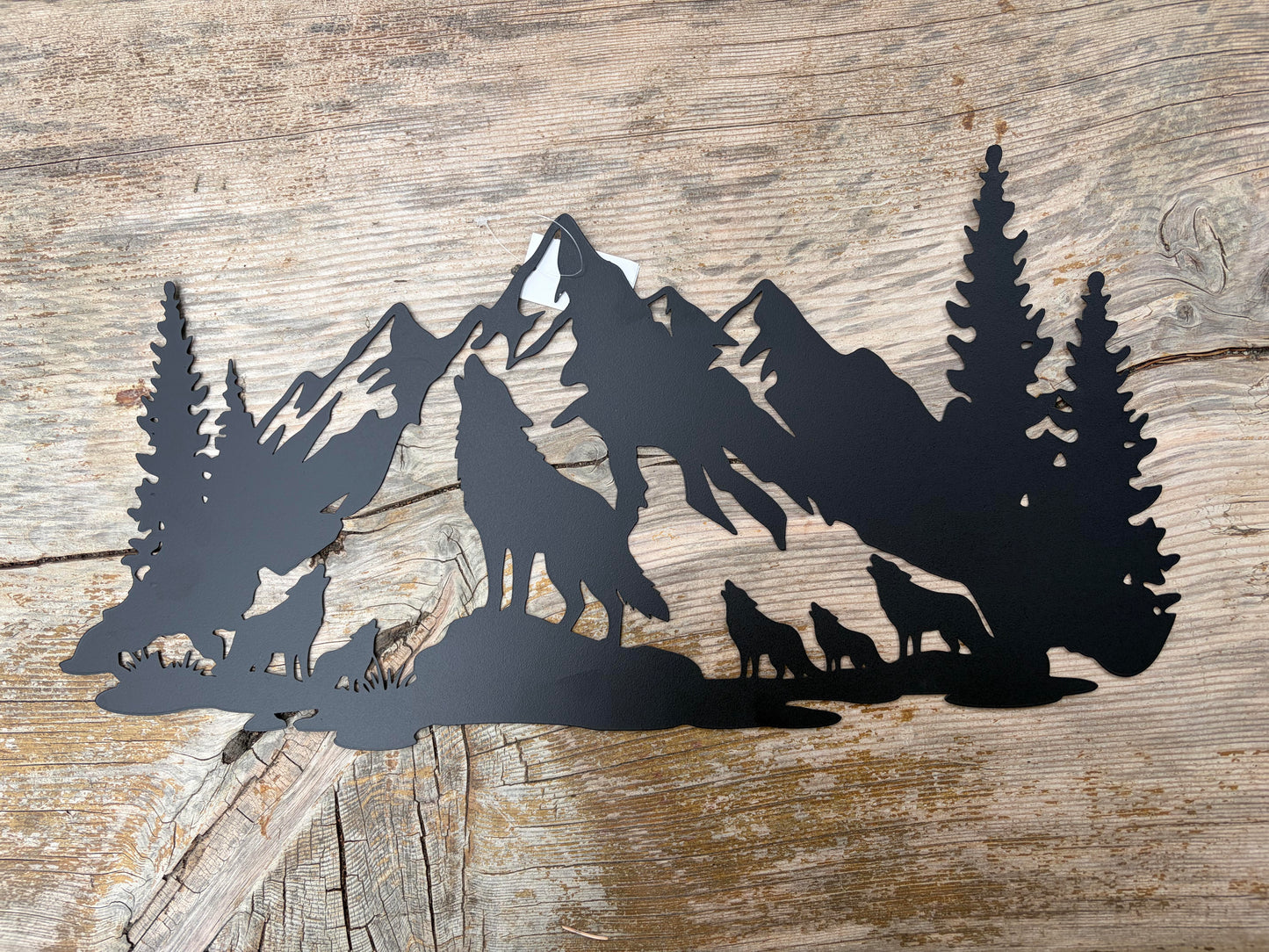 Mountain Landscape Metal Wolf Sign