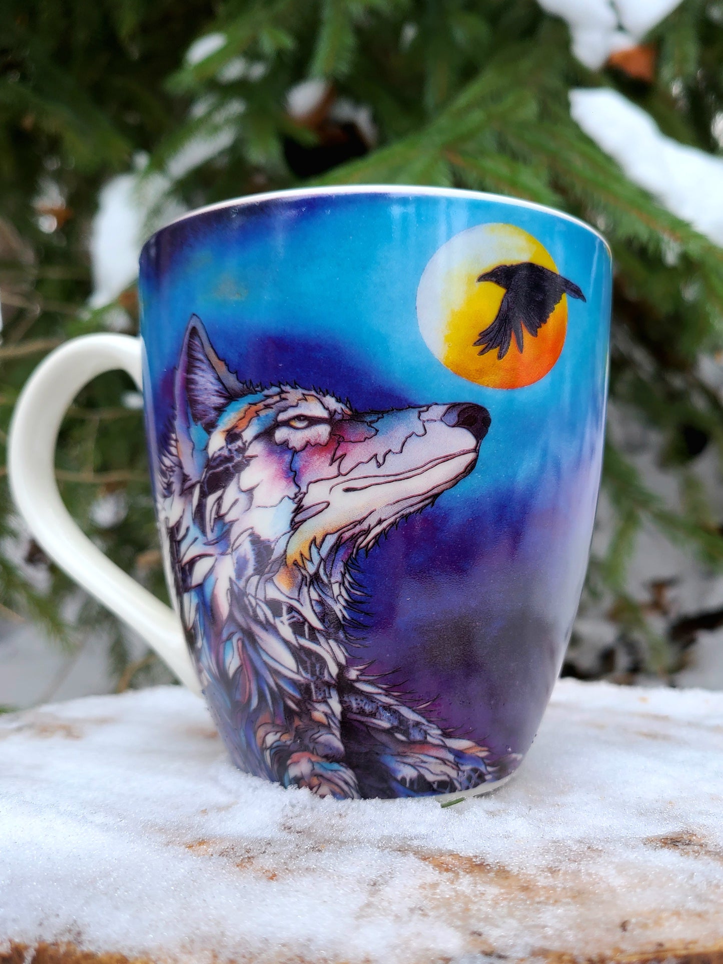 'Connected' Wolf and Raven Mug